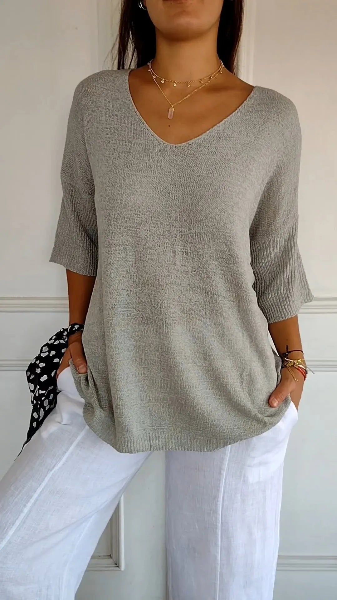 Kit 3 Blusas Luna® em Malha Leve – Decote V — Iris Bela