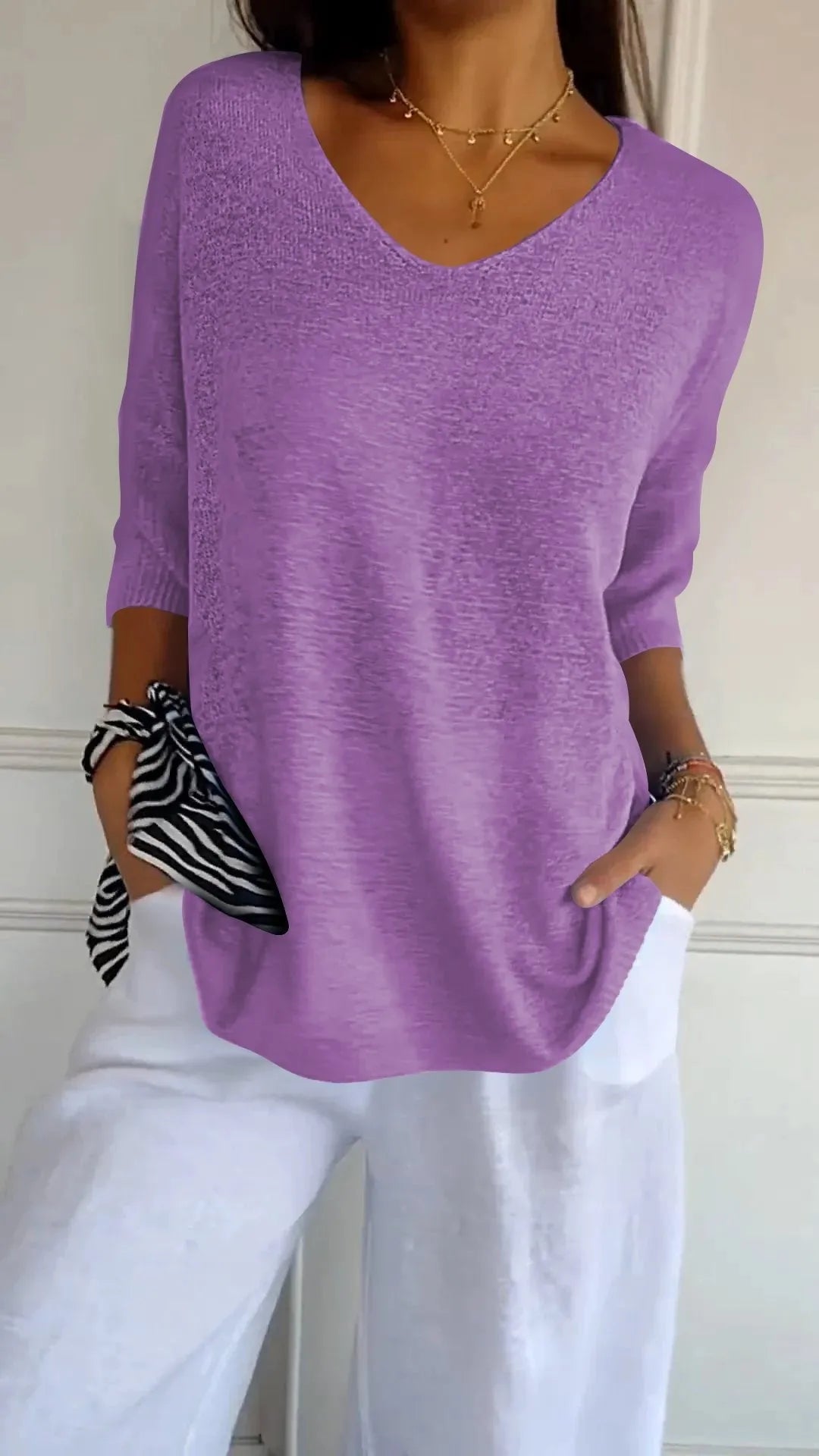 Kit 3 Blusas Luna® em Malha Leve – Decote V — Iris Bela