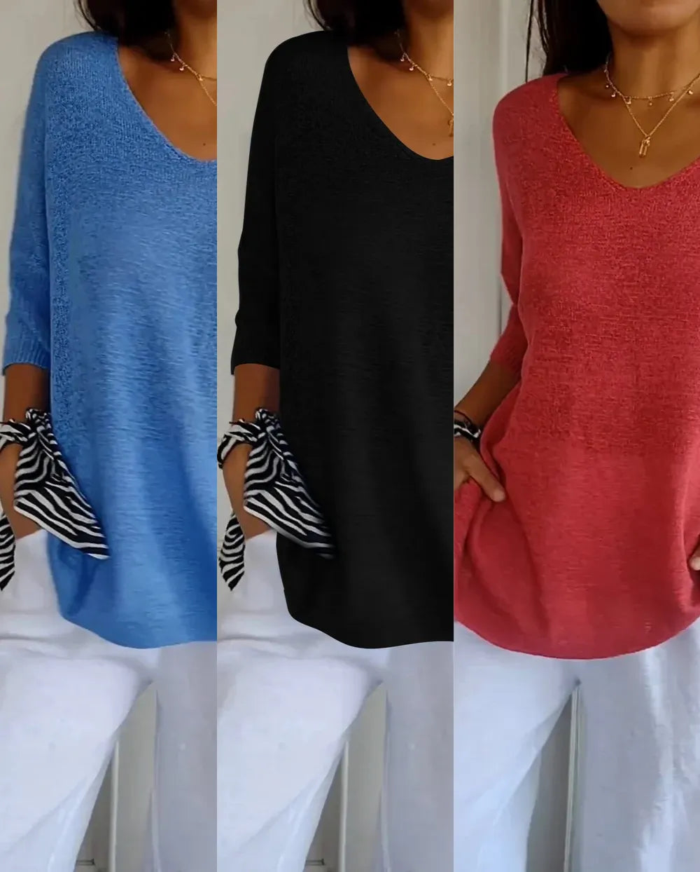 Kit 3 Blusas Luna® em Malha Leve – Decote V — Iris Bela