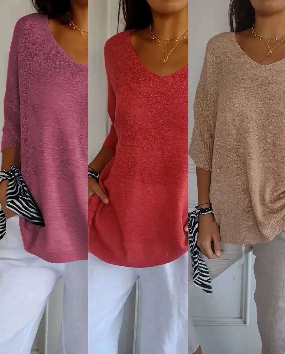 Kit 3 Blusas Luna® em Malha Leve – Decote V — Iris Bela
