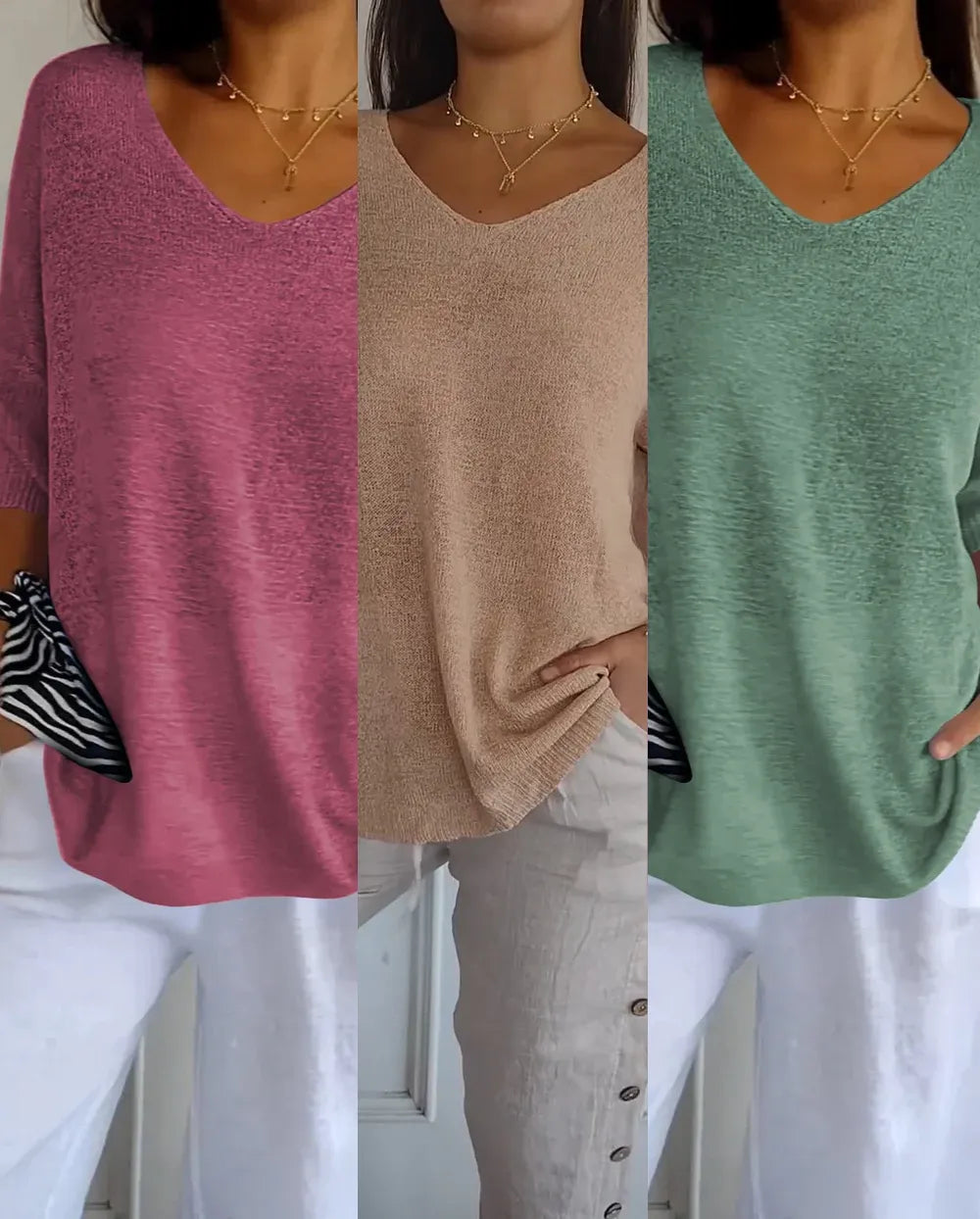Kit 3 Blusas Luna® em Malha Leve – Decote V — Iris Bela