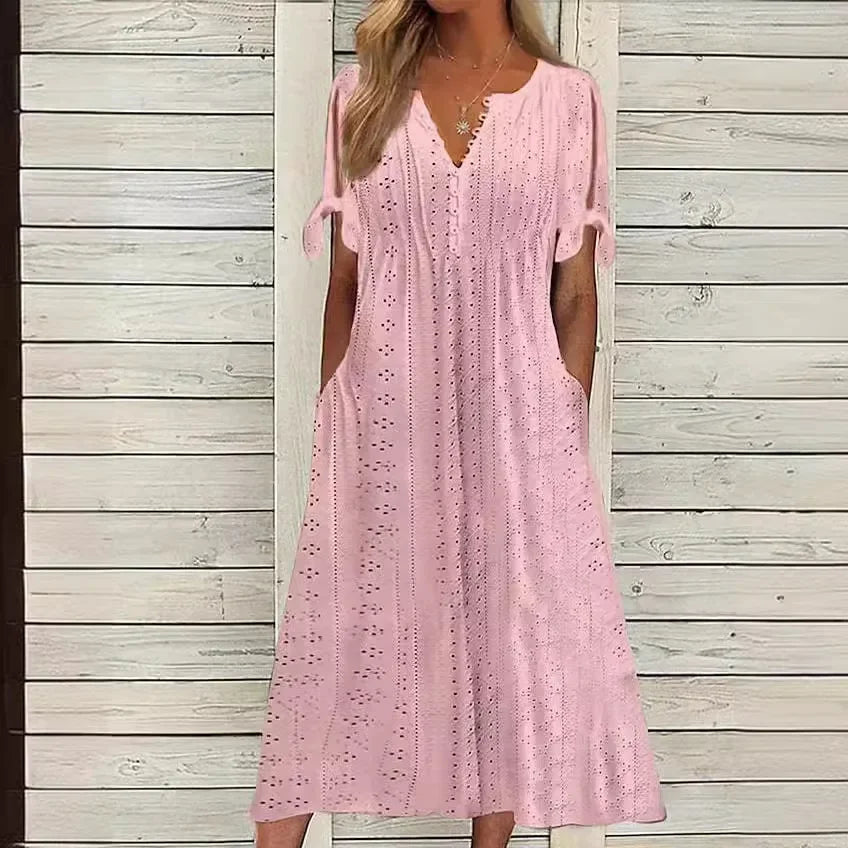 Vestido de Renda Jana - Gola em V de Manga Curta — Iris Bela