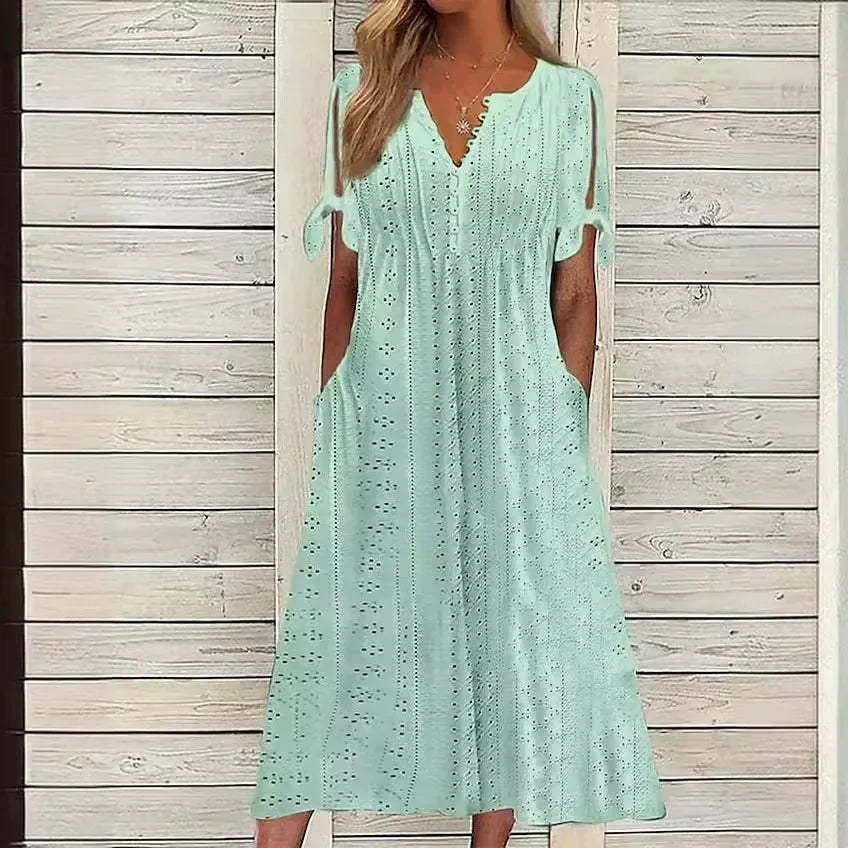 Vestido de Renda Jana - Gola em V de Manga Curta — Iris Bela