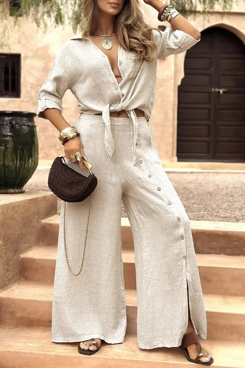 Conjunto Luna em Linho Natural - Modelagem Pantalona e Tecido Respirável — Iris Bela
