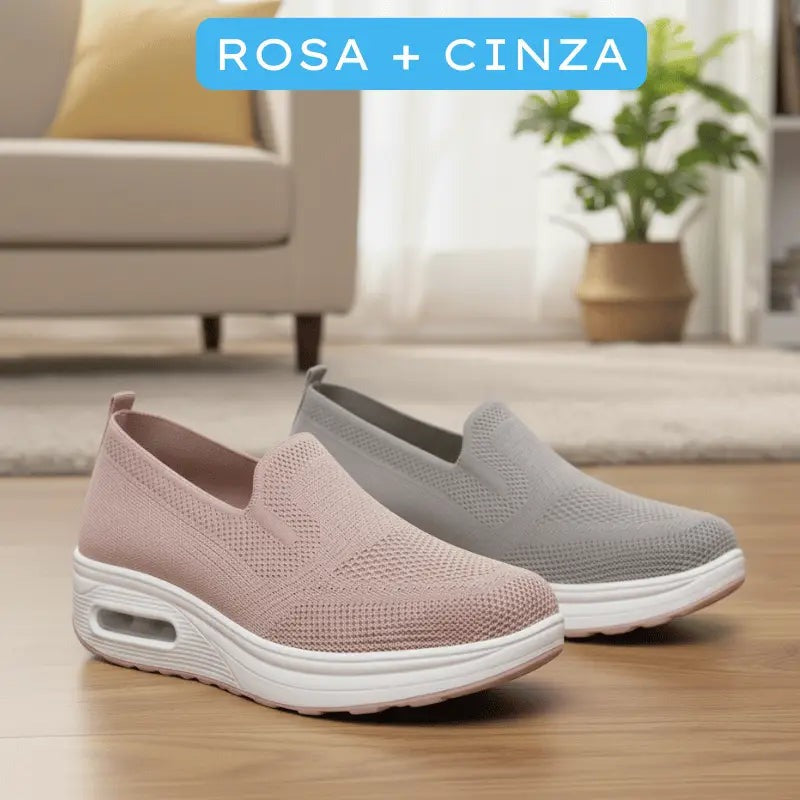 Tênis Linha Comfort Ortopédico Rosa + Cinza