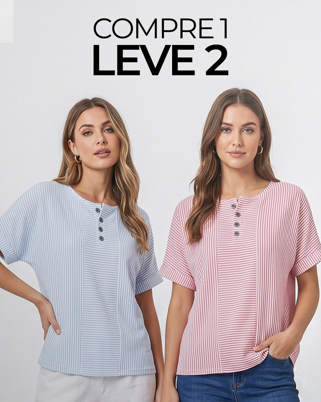 (Compre 1 Leve 2) Blusa Euddora™ Com Listras Delicadas e Botões Frontais