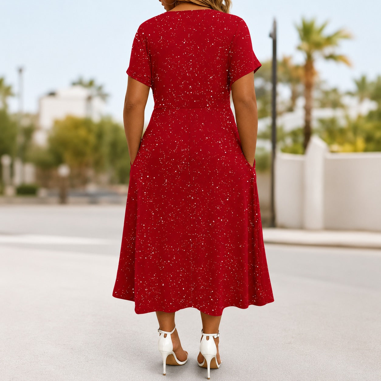 Vestido Serenna™ com Decote V, Busto Drapeado e Bolsos Laterais