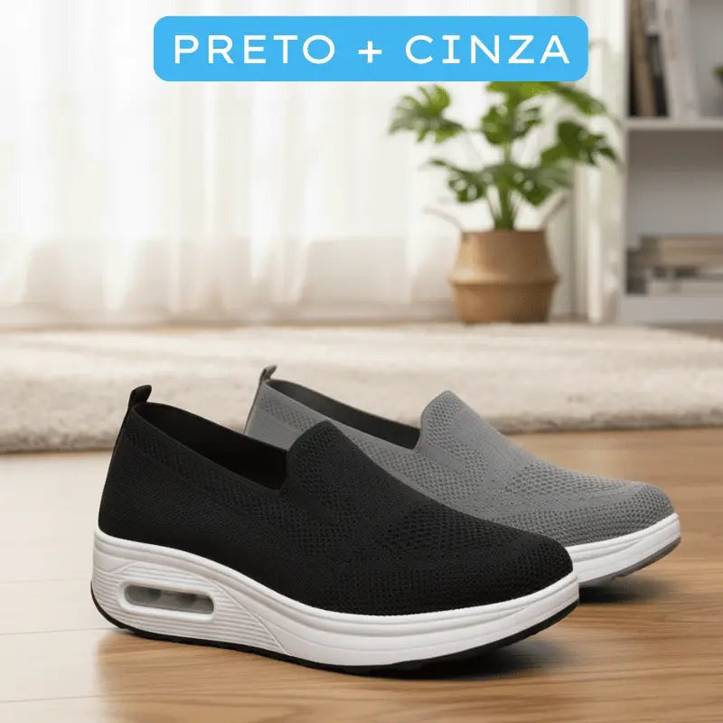 Tênis Linha Comfort Ortopédico Preto + Cinza