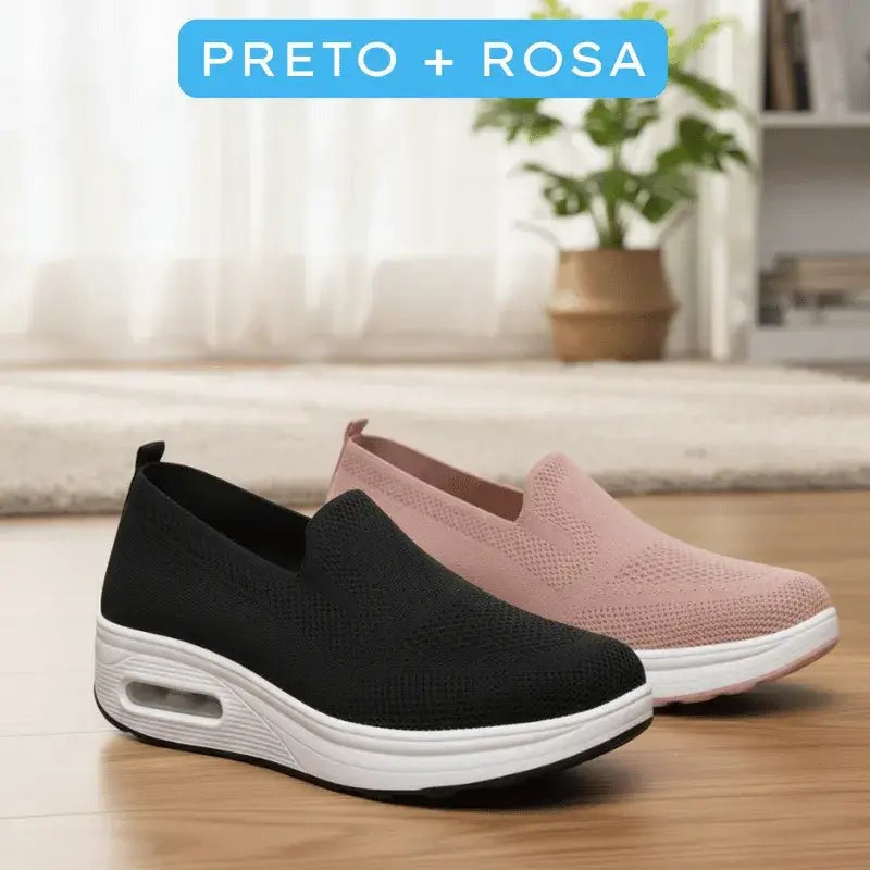 Tênis Linha Comfort Ortopédico Preto + Rosa