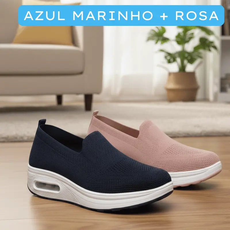 Tênis Linha Comfort Ortopédico Azul Marinho + Rosa