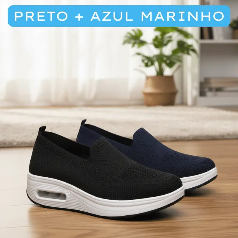 Tênis Linha Comfort Ortopédico Preto + Azul Marinho